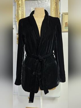 Zara Black Velvet Robe Jacket with Self-Tie Belt